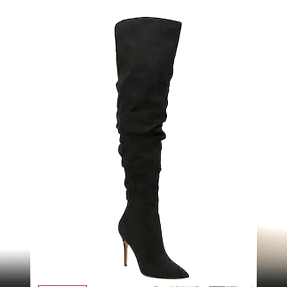 Jessica Simpson Rouched Over The Knee Suede Gold Zipper Closure Elastic Thigh